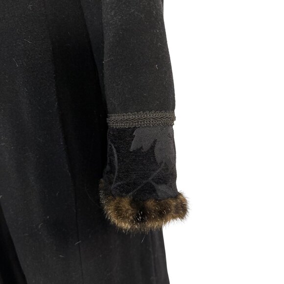 Vintage Novelti Wool Blend Coat with Faux Fur Trim Black - Picture 3 of 8